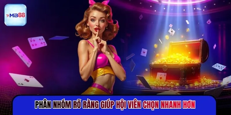 Phân nhóm rõ ràng giúp hội viên chọn nhanh hơn